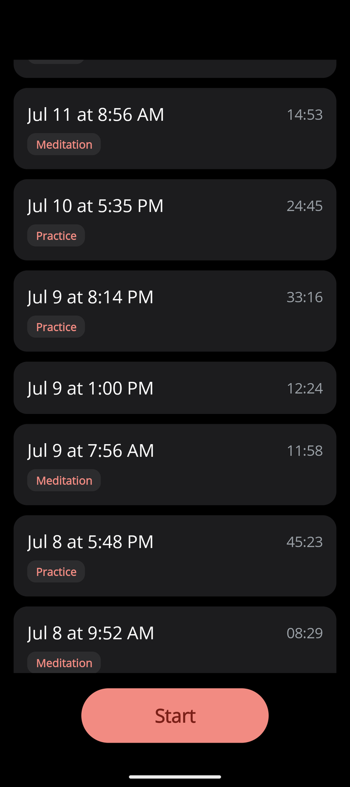 Session history with activity tags